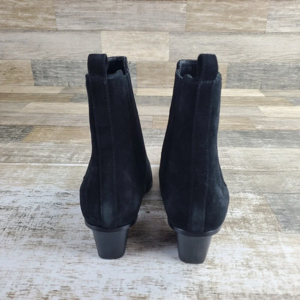 Veronica‎ Beard Alina Womens Chelsea Boots Sz 7 M Black Suede Leather Block Heel